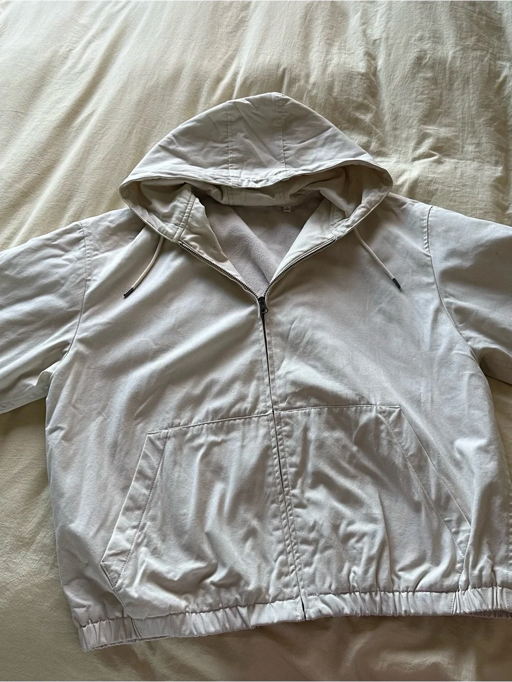 UNIQLO U fleece lined cream jacket with hood
